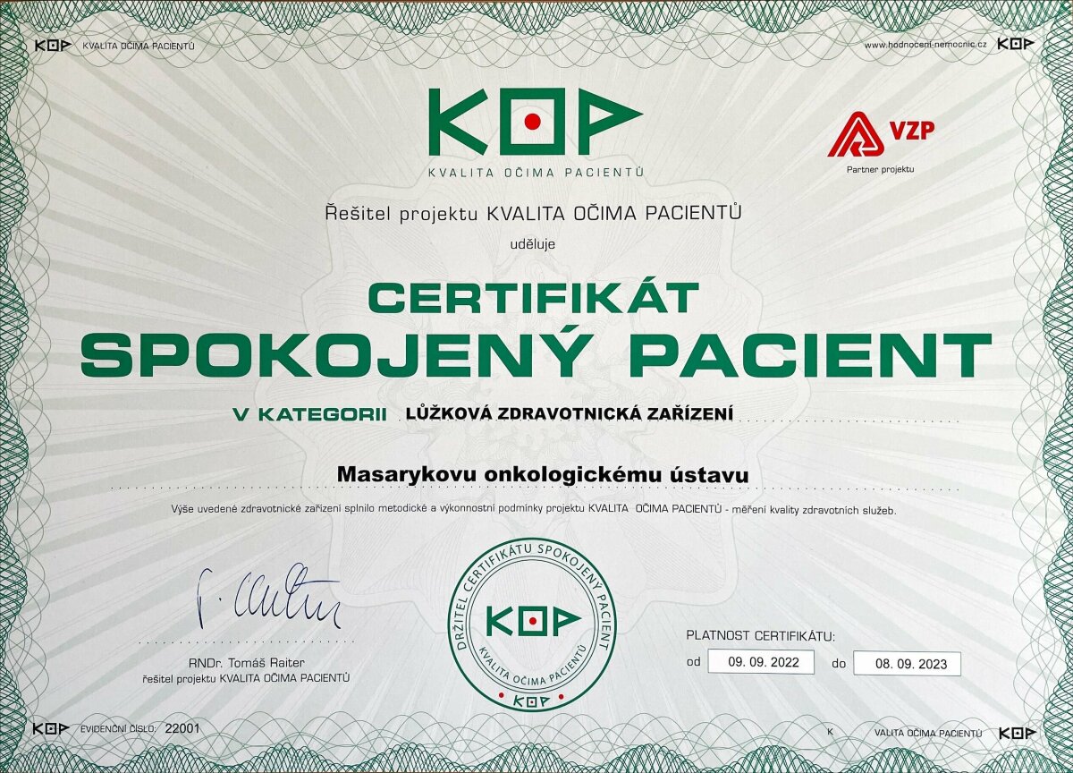MOÚ obhájil nejvyšší hodnocení v průzkumu Kvalita očima pacientů
